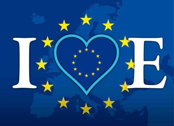 Я люблю Европейский Союз и валюту евро, флаг, сердце и сиолы
 - Вектор,изображение