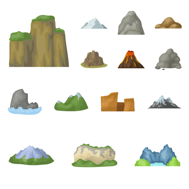 Different mountains cartoon icons in set collection for design.Mountains and landscape vector symbol stock web illustration. - Vettoriali, immagini