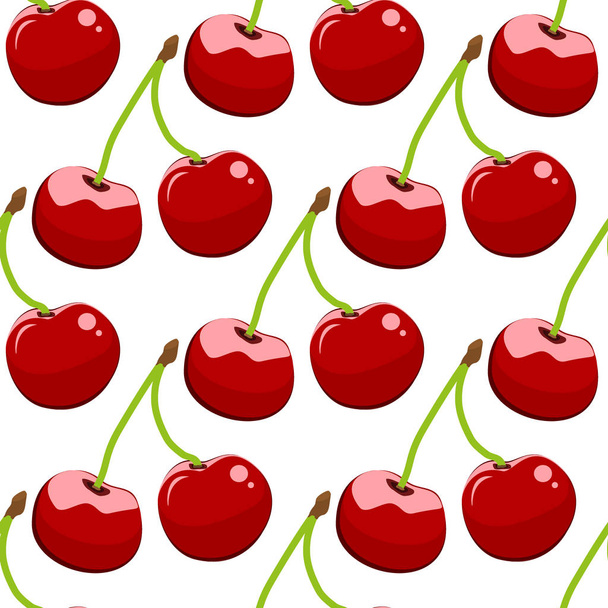 Seamless background, cherry on a white background. - Vector, Image