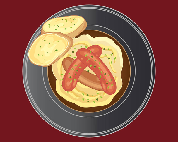 sausage dinner with uttered bread - Vector, Image