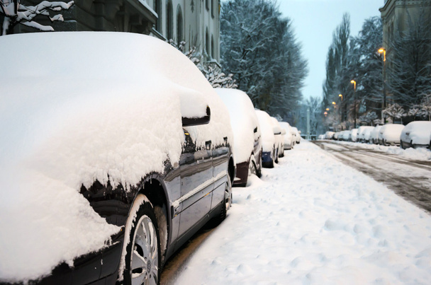 Autók cowered a hó - Fotó, kép