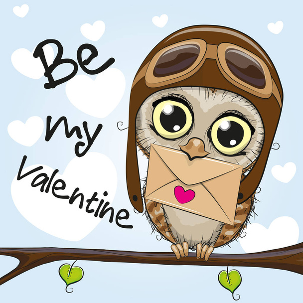 Valentine card with cute cartoon Owl - Vettoriali, immagini