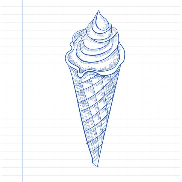 Doodle ice cream. Hand drawn vector illustration. Sketch style. Fresh popsicle on paper. Pen drawing.  - Vektori, kuva
