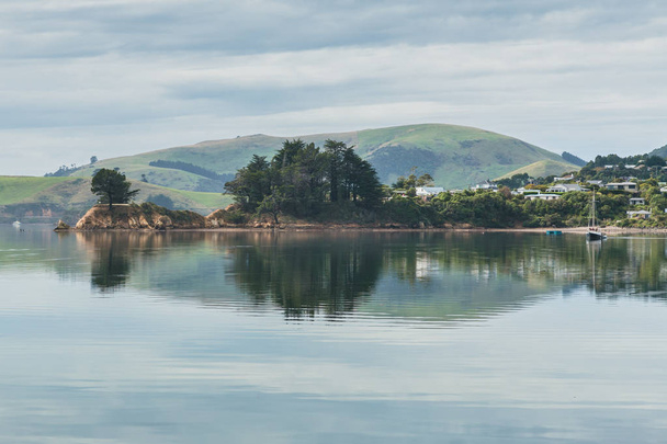 Vista costeira, costa do Pacífico da Nova Zelândia, Península de Otago
 - Foto, Imagem