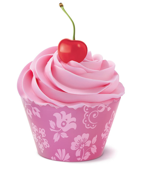 Cupcake with cherry. Realistic vector 3d illustration - Vector, Image