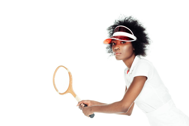 teniszezőnő, várakozás-re szolgál a elszigetelt fehér - Fotó, kép