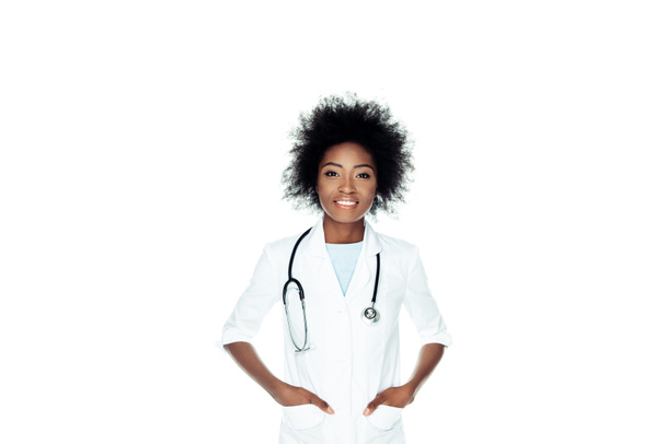 young female doctor looking at camera isolated on white - Foto, Imagem