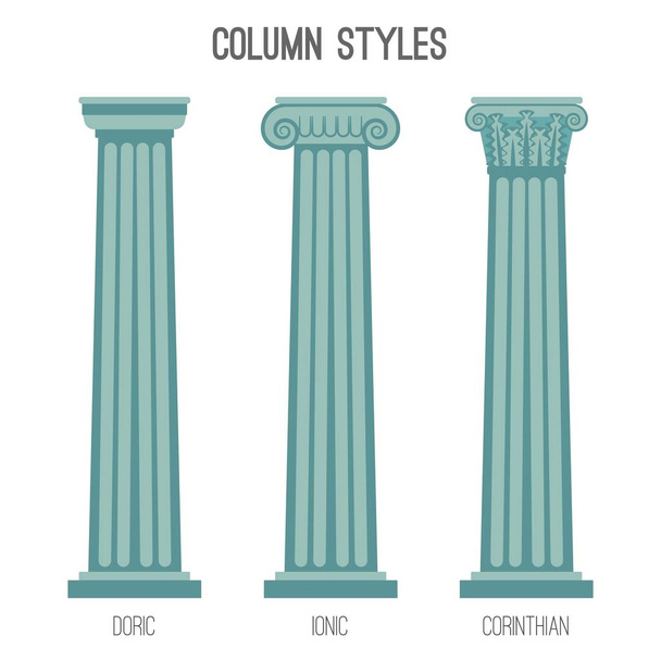 Ancient tall column styles isolated cartoon illustrations set - Vector, Image