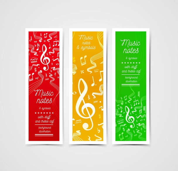 Musical staves vector illustration with music notes and symbols - Wektor, obraz