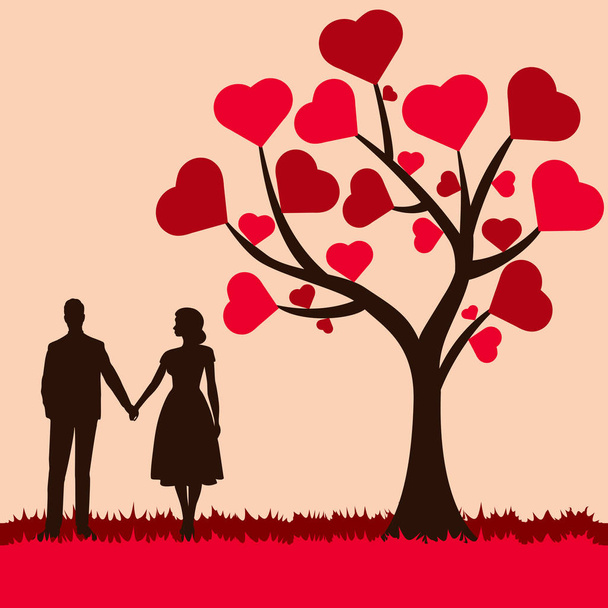 Valentinstag-Karte mit einem Paar auf dem Hintergrund mit d - Vektor, Bild