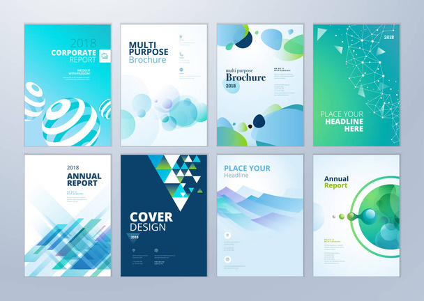 Set of brochure, annual report, flyer design templates in A4 size. Vector illustrations for business presentation, business paper, corporate document cover and layout template designs. - Vector, Image