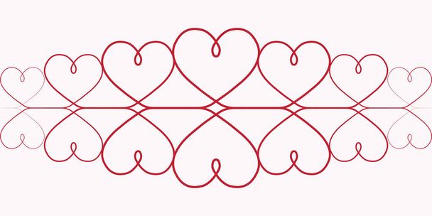wzór serca na Walentynki. Wektor jednego ciągłego rysowania linii serc czerwony na białym tle, elegancki czerwony winieta, wzór koronki nagłówka - Wektor, obraz