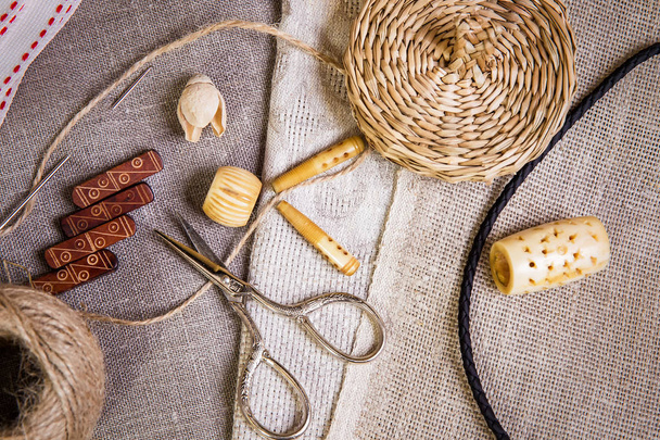 Vintage Background with sewing kit - Fotografie, Obrázek