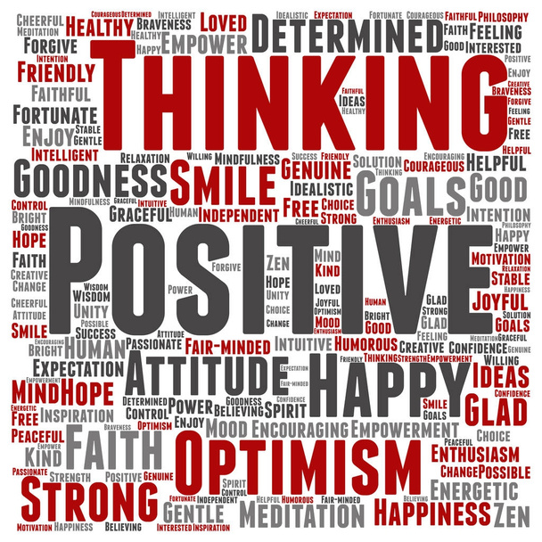 Concept ou pensée positive conceptuelle, nuage de mots d'attitude heureux ou fort isolé sur le fond
  - Vecteur, image