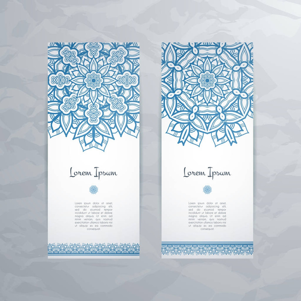Set of vector design templates. Business card with floral circle ornament. - Vector, Image