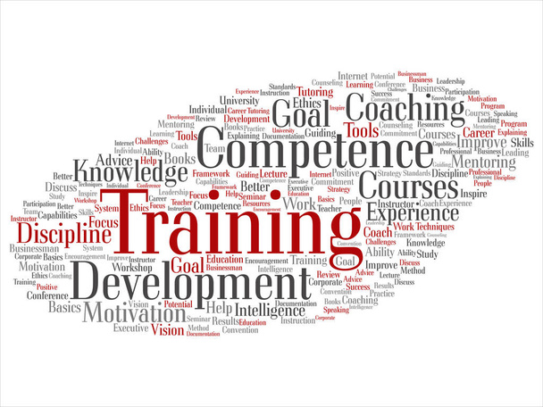 Conceito ou treinamento conceitual, coaching ou aprendizagem, estudo nuvem de palavras isolado em segundo plano
 - Vetor, Imagem
