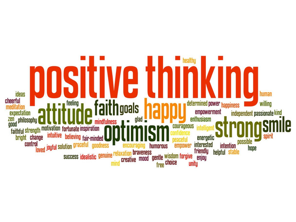 Concept ou pensée positive conceptuelle, bonne attitude forte nuage de mots isolé sur le fond
 - Vecteur, image