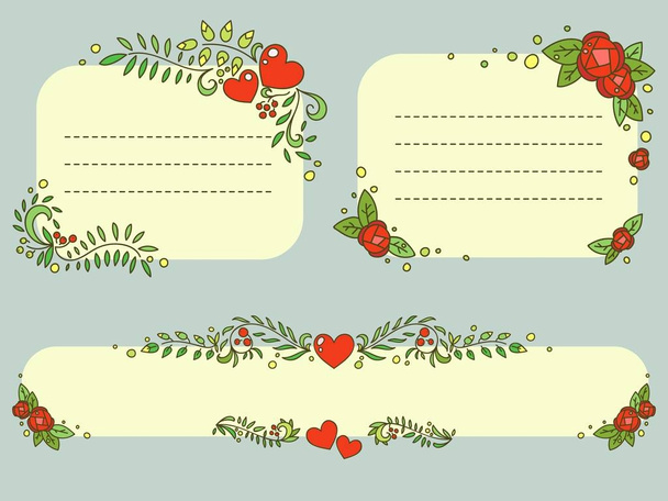 Hand drawn floral Valentines day romantic frames vector set - Vector, Image