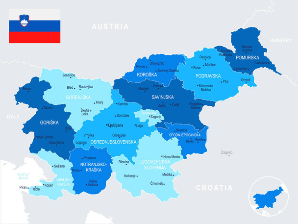 Slovenië - kaart en vlag - gedetailleerde vectorillustratie - Vector, afbeelding