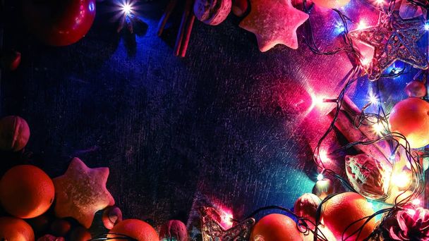 Background of Christmas decorations and gifts with multi-colored - Fotó, kép