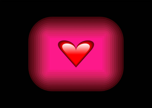 Vektor fluoreszkáló rózsaszín gomb (web elem) fényes piros szív, Valentin-nap ikon, elszigetelt vagy fekete háttér  - Vektor, kép