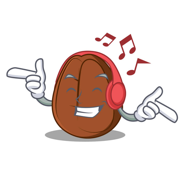 Listening music coffee bean mascot cartoon - Вектор,изображение