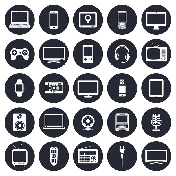 Dispositivos eletrônicos, conjunto de ícones de dispositivos de tecnologia
 - Vetor, Imagem