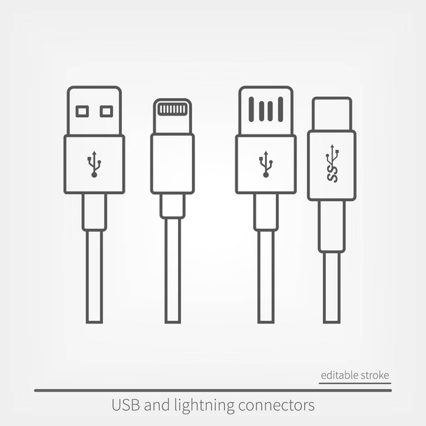 Set of USB and USB type-C interfaces. - Vector, Image