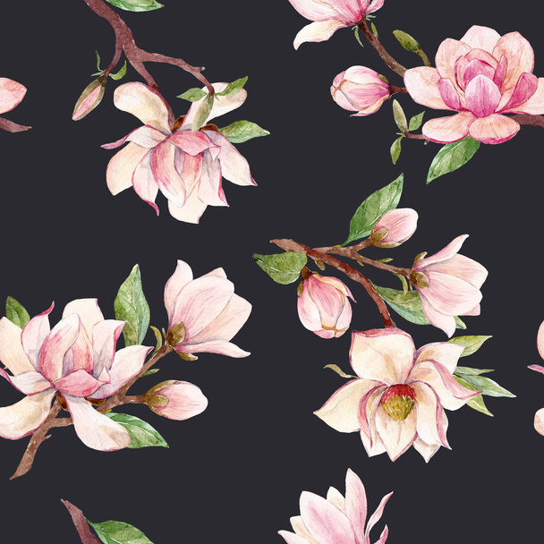 Watercolor magnolia floral pattern - Photo, Image