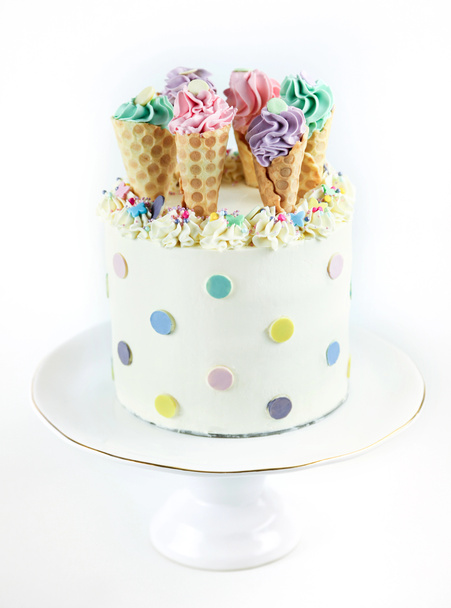 Birthday ice cream cone cake on a white background - Photo, Image