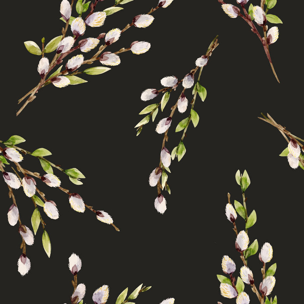 Watercolor vector willow tree pattern - Vektor, obrázek