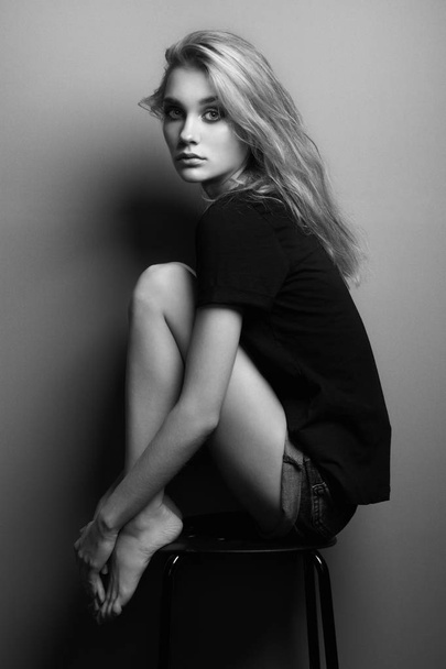 Portrait of young beautiful girl with blonde hair.  - Zdjęcie, obraz