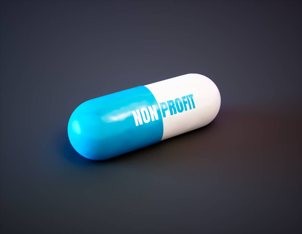 gemeinnütziges Drogenkonzept. blaue Pille mit Text auf schwarzem Hintergrund - Foto, Bild