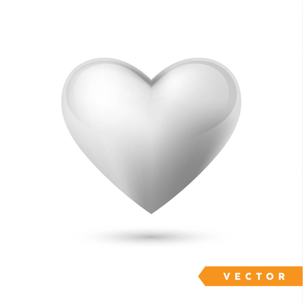 Realistic silver heart. Isolated on white. Valentines day greeting card background. 3D icon. Romantic vector illustration. Easy to edit design template for your artworks. - Vektör, Görsel