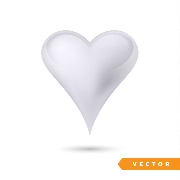 Realistic silver heart. Isolated on white. Valentines day greeting card background. 3D icon. Romantic vector illustration. Easy to edit design template for your artworks. - Vektor, Bild