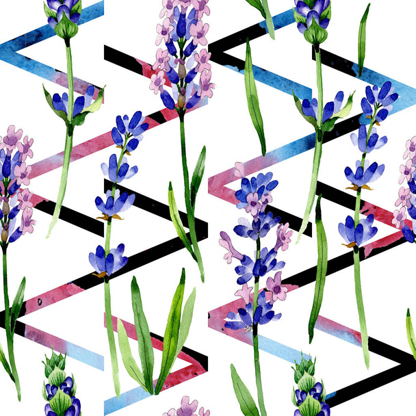 水彩画のワイルドフラワー ラベンダーの花のパターン. - 写真・画像