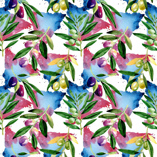 Olive tree pattern in a watercolor style. - Фото, зображення