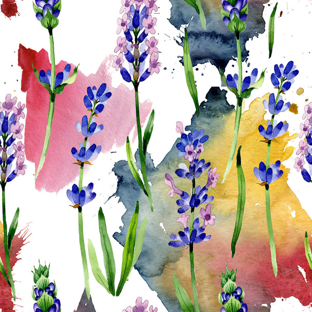 Wildflower lavender flower pattern in a watercolor style. - Photo, image