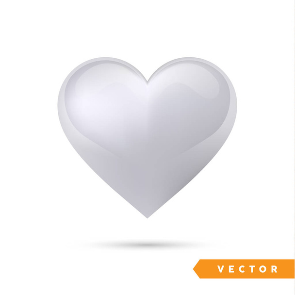 Realistic silver heart. Isolated on white. Valentines day greeting card background. 3D icon. Romantic vector illustration. Easy to edit design template for your artworks. - Vektör, Görsel