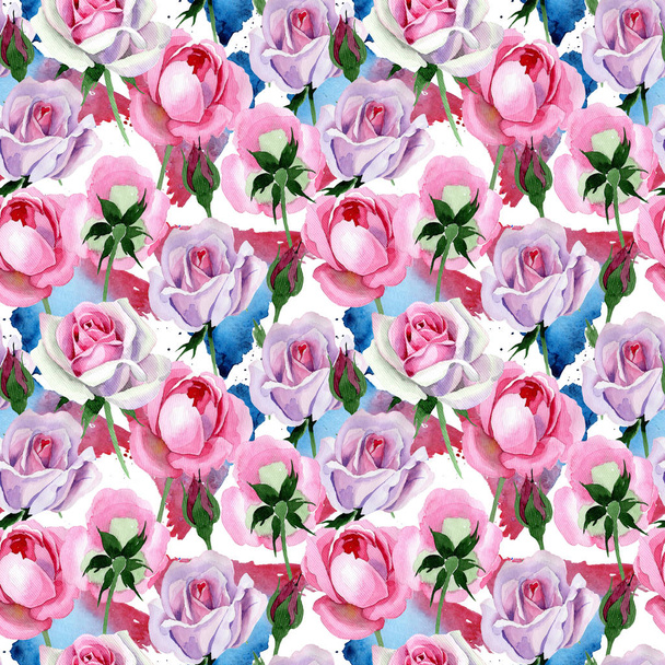 ワイルドフラワー入札水彩風のピンクのバラの花のパターン. - 写真・画像