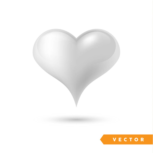 Realistic silver heart. Isolated on white. Valentines day greeting card background. 3D icon. Romantic vector illustration. Easy to edit design template for your artworks. - Vektor, Bild