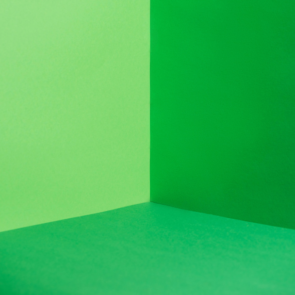 empty corner with green walls and floor - Фото, изображение