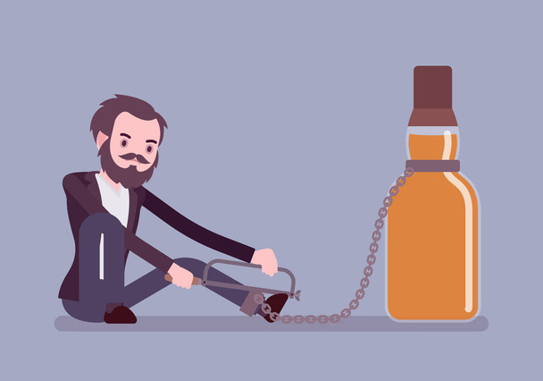 Hombre con botella en dependencia del alcohol
 - Vector, Imagen