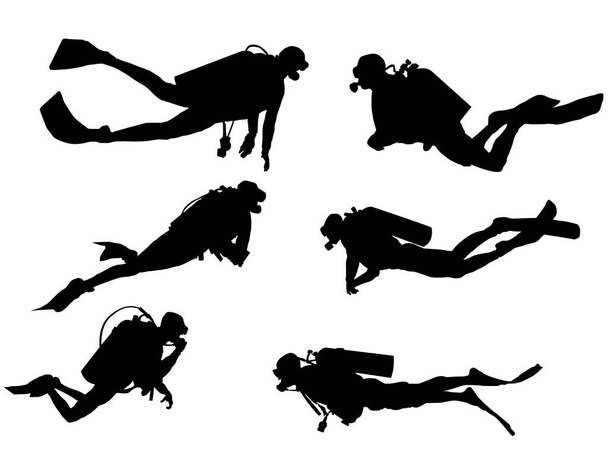 Set of Scuba diving silhouette - Vector, Image
