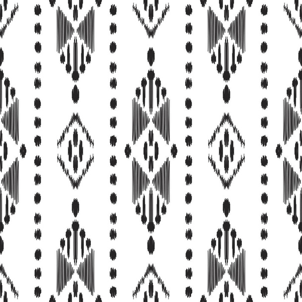 Ikat seamless узор. Векторный фон. Черно-белый этнический дизайн для модной текстильной печати, обоев, открыток или оберточной бумаги
. - Вектор,изображение