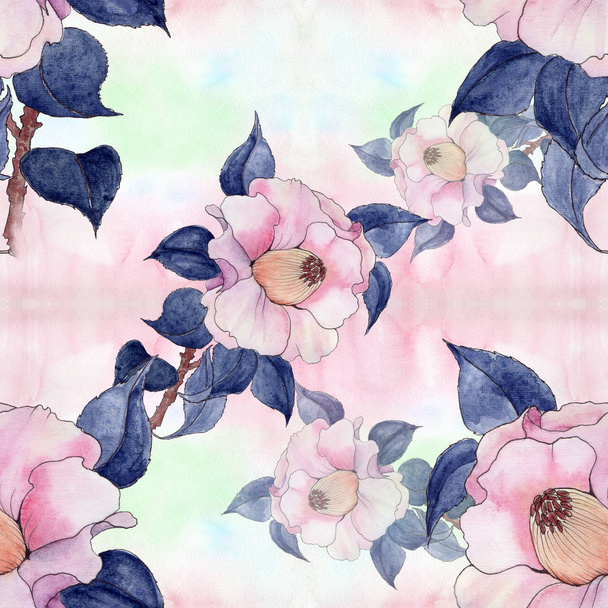 Seamless background. Collage of flowers on a watercolor backgrou - Foto, immagini