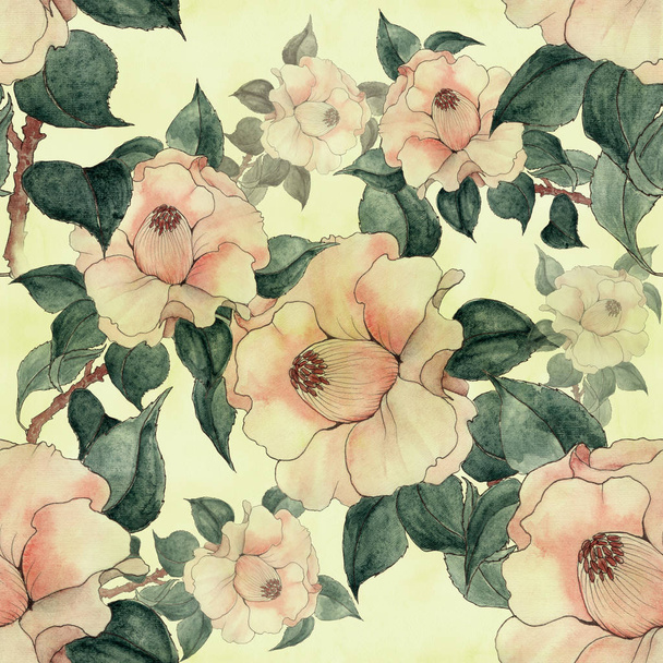 Bezešvé pozadí. Koláž z květin na akvarel poz - Fotografie, Obrázek