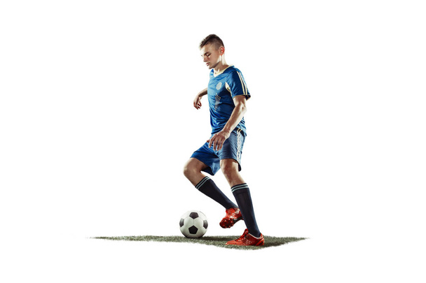 one caucasian soccer player man isolated on white background - Foto, Imagem