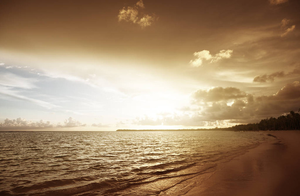 sunset on the beach of caribbean sea - Фото, изображение