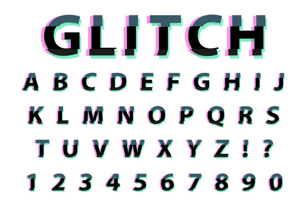 Glitch typografie lawaai lettertype. Belettering lettertype vervormd stijl. Trendy alfabet interferentie Latijnse letters van A tot Z. geïsoleerd op een witte achtergrond. Vectorillustratie. - Vector, afbeelding